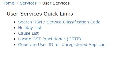 User Services GST service tax