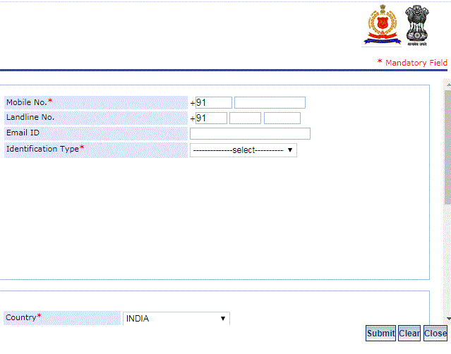 Chhattisgarh Police User Registration Menu
