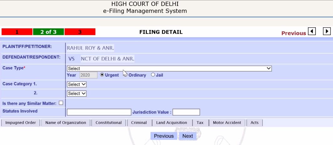 Delhi High Court filing detail