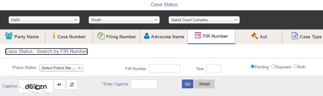 Ecourt Case Status Search by FIR Number