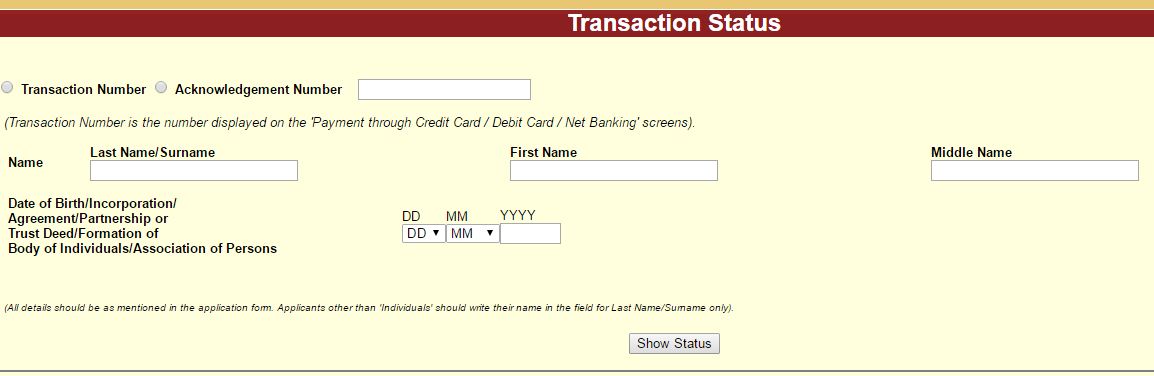 PAN Card transaction status NSDL