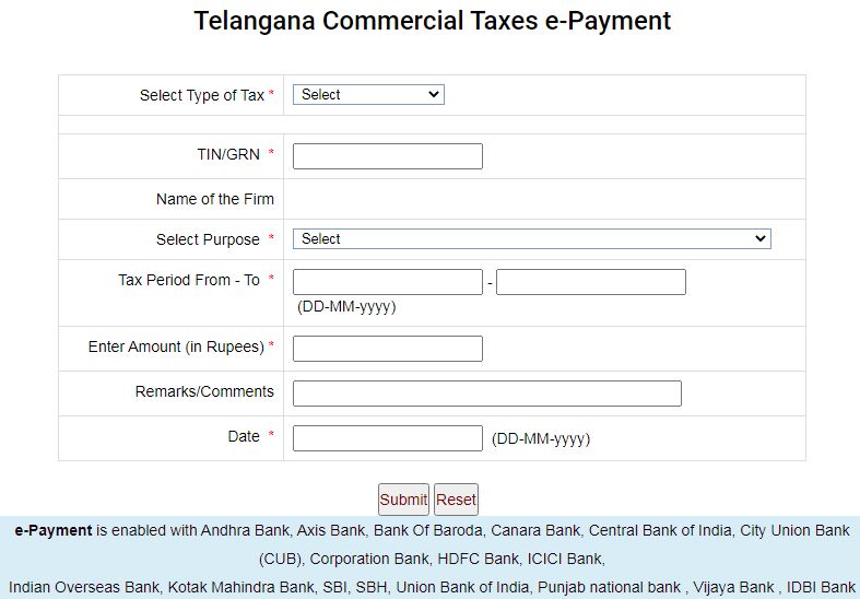 Telangana ePayment of Commercial Tax Pay tax online Professional